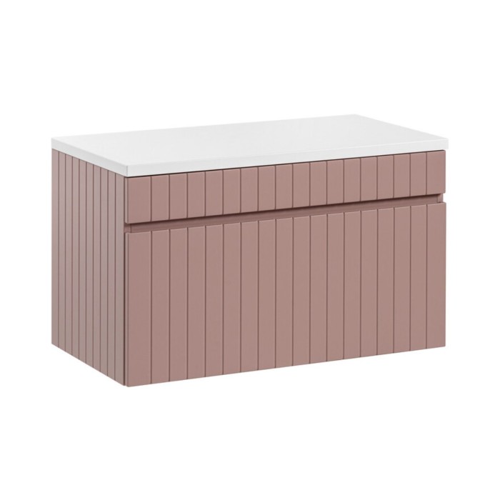 Badezimmer-Set ICON: Unterschrank 80cm in Puderrosa + weiße Waschtischplatte