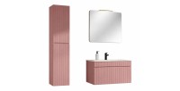 Ensemble de salle de bain ICON : meuble sous vasque 80cm + vasque à encastrer + miroir + lampe LED + colonne
