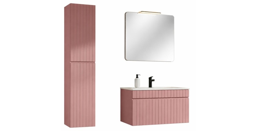 Ensemble de salle de bain ICON : meuble sous vasque 80cm + vasque à encastrer + miroir + lampe LED + colonne