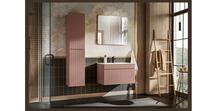 Ensemble de salle de bain ICON : meuble sous vasque 80cm + vasque à encastrer + miroir + lampe LED + colonne