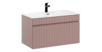 Ensemble de salle de bain ICON : meuble sous vasque 80cm rose poudré + vasque à encastrer blanche