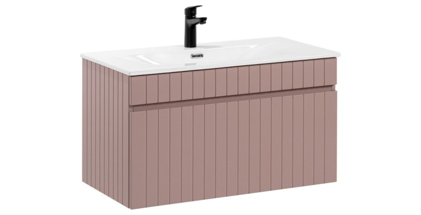 Ensemble de salle de bain ICON : meuble sous vasque 80cm rose poudré + vasque à encastrer blanche
