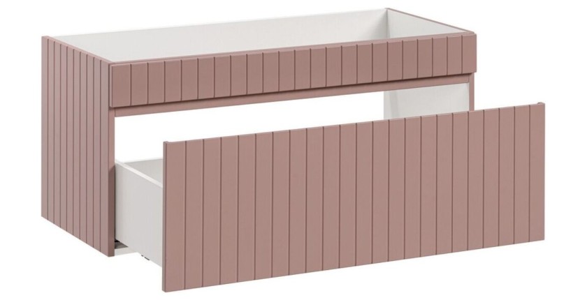 Ensemble ICON : meuble sous vasque 100cm rose poudré + plan pour vasque blanc + vasque à poser mouchetée