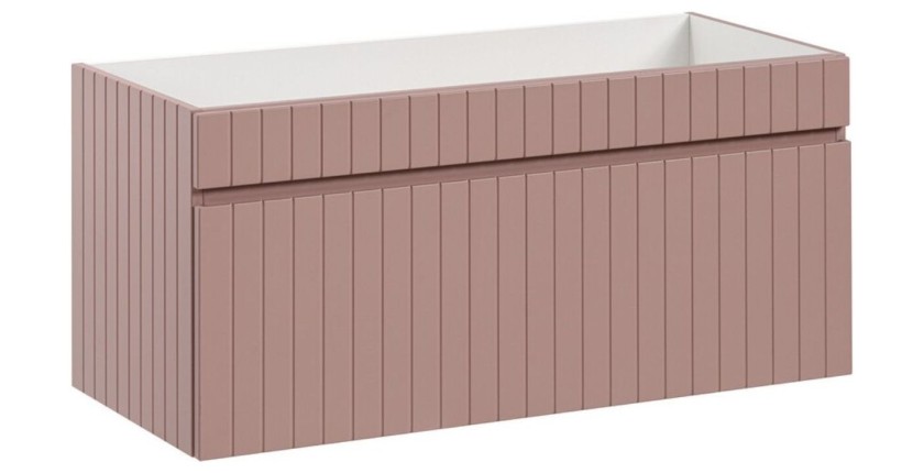 Ensemble ICON : meuble sous vasque 100cm rose poudré + plan pour vasque blanc + vasque à poser mouchetée