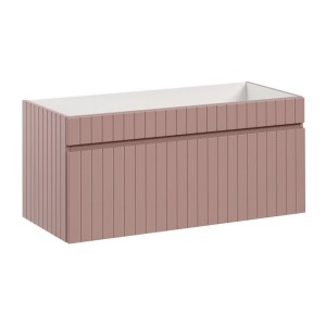 Ensemble ICON : meuble sous vasque 100cm rose poudré + plan pour vasque blanc + vasque à poser mouchetée