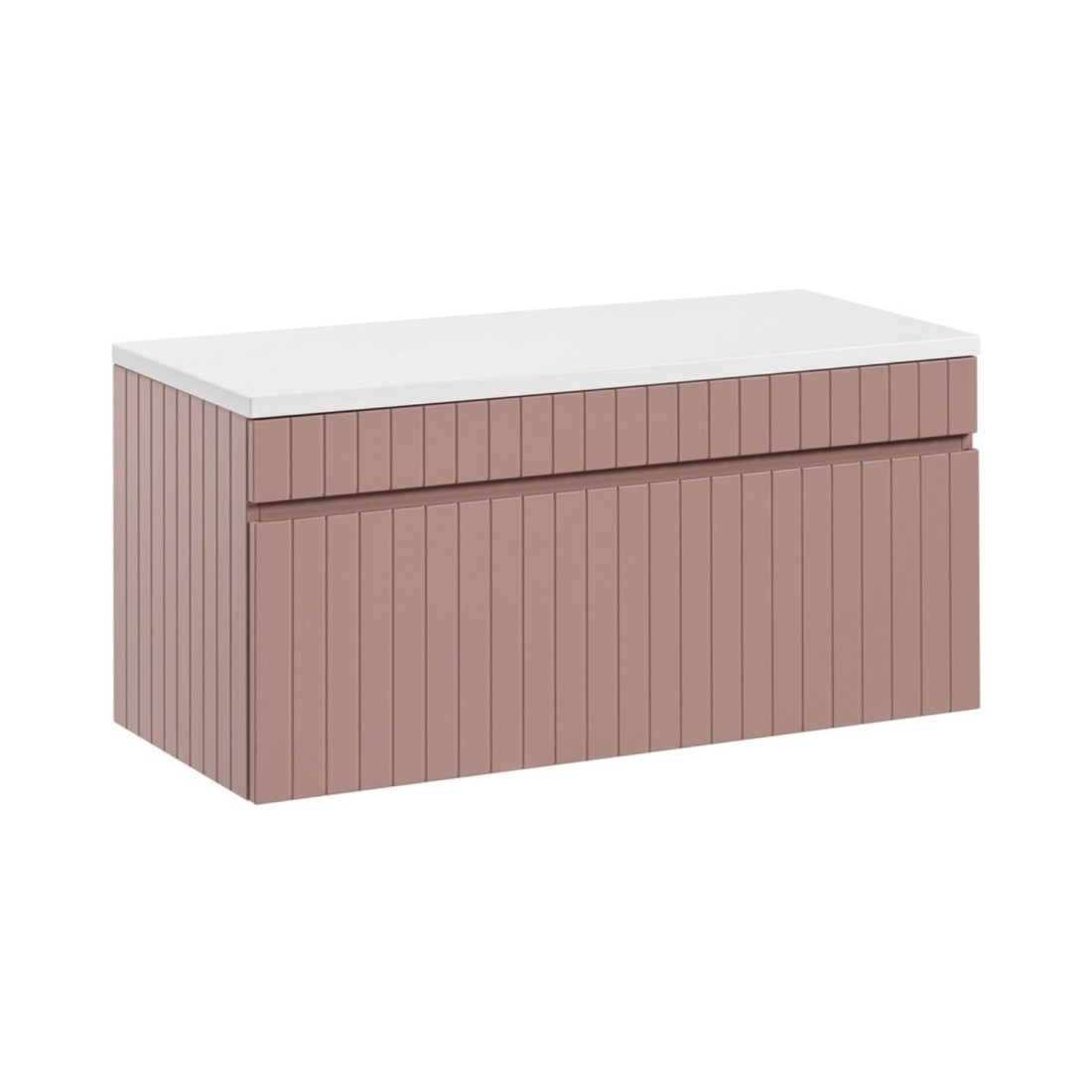 Ensemble de salle de bain ICON : meuble sous vasque 100cm rose poudré + plan pour vasque blanc