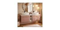 Ensemble ICON rose : meubles sous vasque 60cm et niches visibles blanches mis en situation