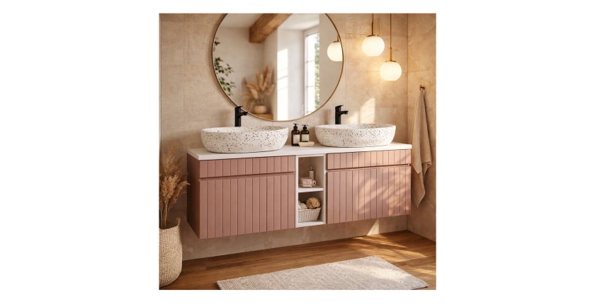 Ensemble ICON rose : meubles sous vasque 60cm et niches visibles blanches mis en situation