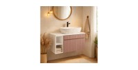 Ensemble ICON rose : meuble sous vasque 60cm, niches visibles et plan pour vasque blanc mis en situation