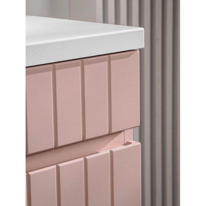 Insieme ICON: mobile sottolavabo 80cm rosa cipria con nicchie visibili bianche + piano per lavabo bianco
