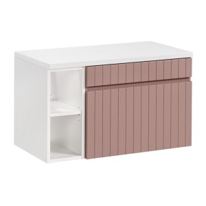 Ensemble ICON rose : meuble sous vasque 60cm, niches visibles et plan pour vasque blanc