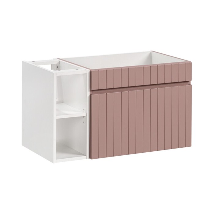 Badezimmer-Set ICON: Waschtischunterschrank 80cm in pudrigem Rosa mit sichtbaren weißen Fächern