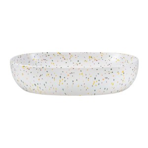 Vasque à poser en céramique blanche moucheté multicolor vue de face