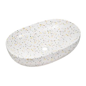 Vasque à poser en céramique blanche moucheté multicolor