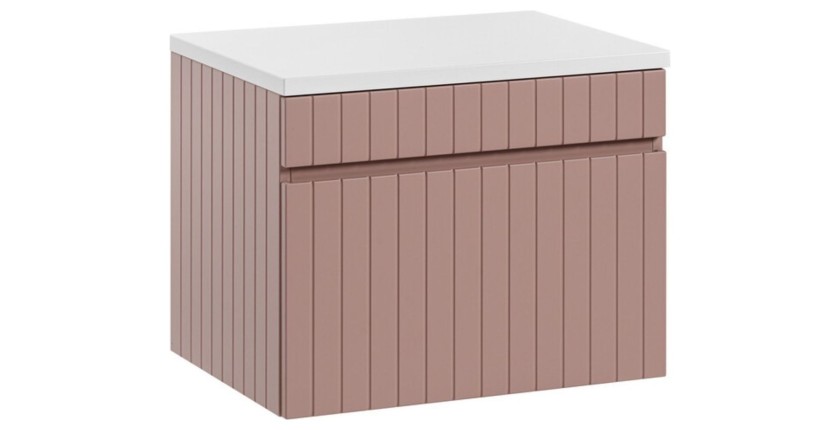 Ensemble ICON rose : meuble sous vasque 60cm rose poudré et plan pour vasque blanc