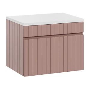Ensemble ICON rose : meuble sous vasque 60cm rose poudré et plan pour vasque blanc