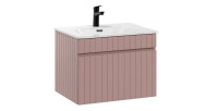 Ensemble ICON rose : meuble sous vasque 60cm rose poudré et vasque encastrée blanche