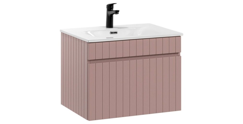 Ensemble ICON rose : meuble sous vasque 60cm rose poudré et vasque encastrée blanche