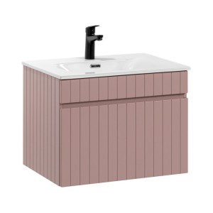 Ensemble ICON rose : meuble sous vasque 60cm rose poudré et vasque encastrée blanche