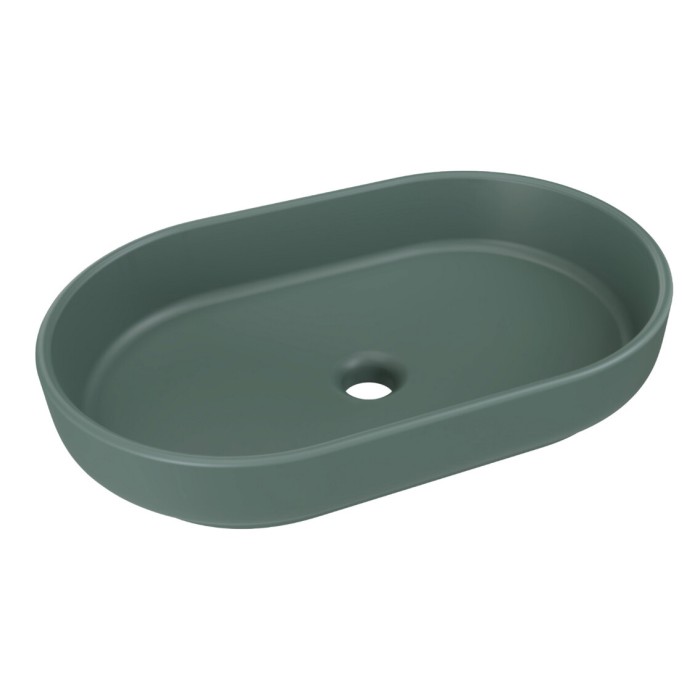 Lavabo ovale da appoggio 55x35 cm in ceramica verde foresta opaco
