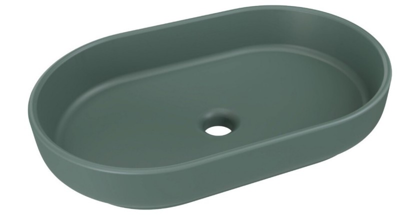 Vasque à poser ovale 55x35 cm en céramique vert forêt mate