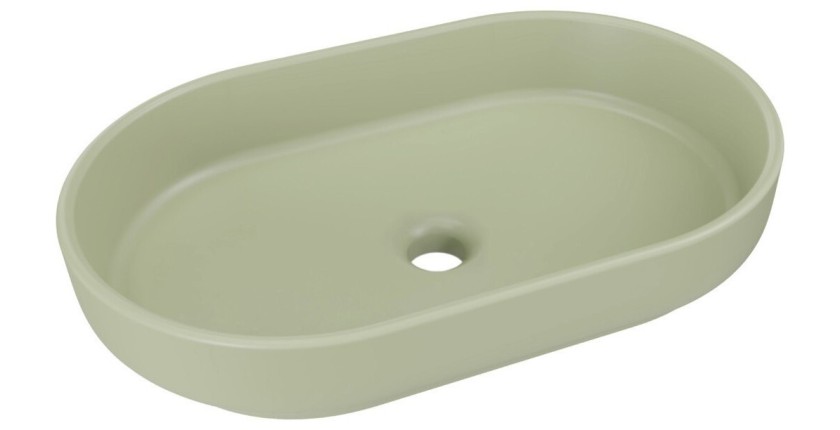 Vasque à poser ovale 55x35 cm en céramique vert olive mate