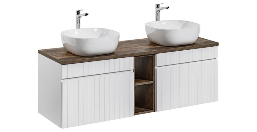 Ensemble ICON blanc : meubles sous vasque 80cm, niches visibles, plan pour vasque et vasques à poser