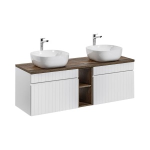 Ensemble ICON blanc : meubles sous vasque 80cm, niches visibles, plan pour vasque et vasques à poser