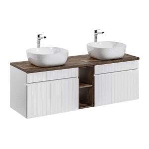 Ensemble ICON blanc : meubles sous vasque 80cm, niches visibles, plan pour vasque et vasques à poser