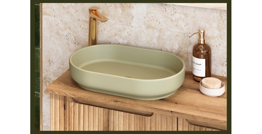 Vasque à poser ovale 55x35 cm en céramique vert olive mate