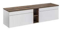 Ensemble ICON blanc : meubles sous vasque 80cm, niches visibles et plan pour vasque aspect bois foncé