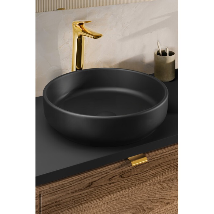 Vasque à poser ronde 40 cm en céramique noire mate