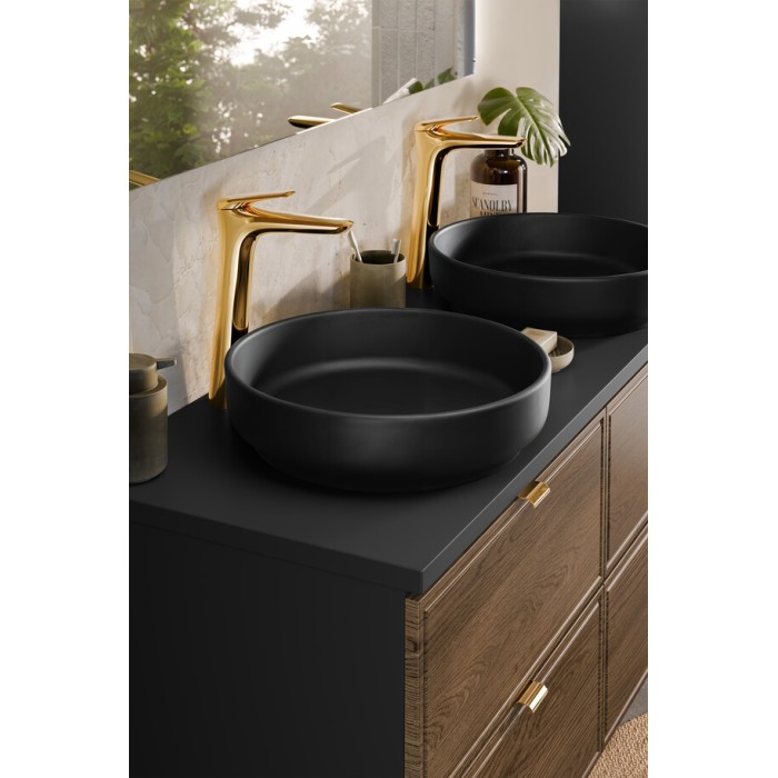 Vasque à poser ronde 40 cm en céramique noire mate