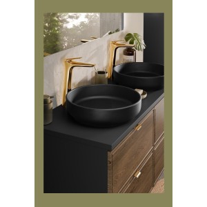 Vasque à poser ronde 40 cm en céramique noire mate