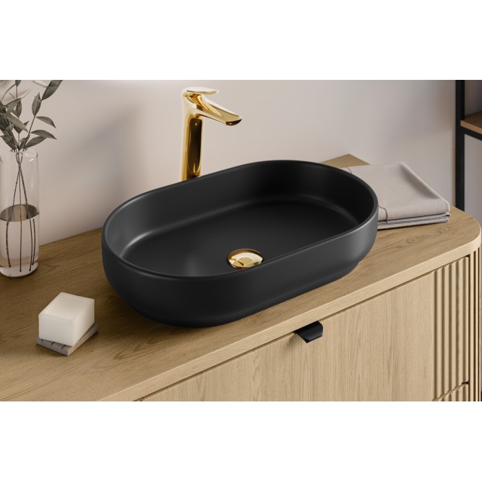 Lavabo da appoggio ovale 55x35 cm in ceramica nera opaca