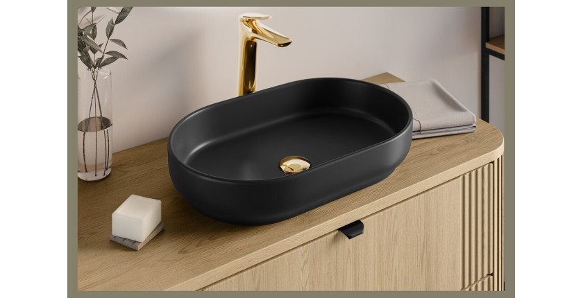 Vasque à poser ovale 55x35 cm en céramique noire mate