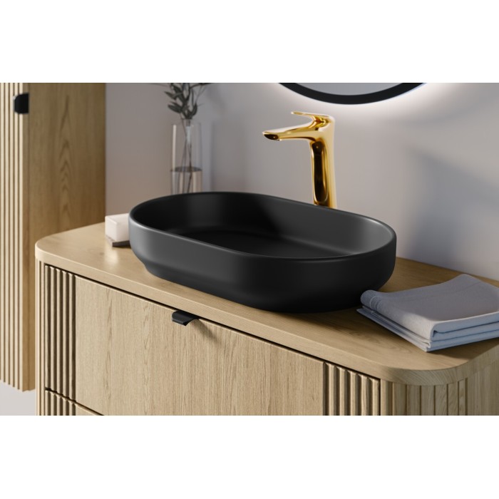 Lavabo da appoggio ovale 55x35 cm in ceramica nera opaca