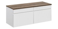 Ensemble ICON blanc : meubles sous vasque 80cm et plan pour vasque aspect bois foncé