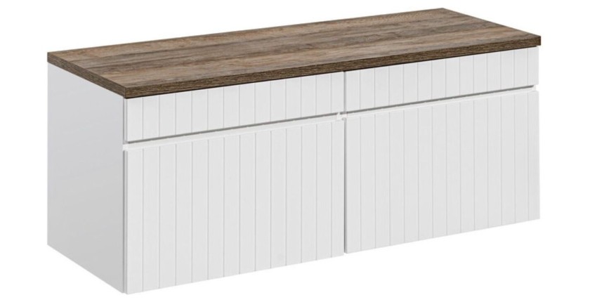 Ensemble ICON blanc : meubles sous vasque 80cm et plan pour vasque aspect bois foncé