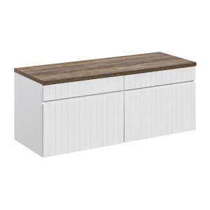 Ensemble ICON blanc : meubles sous vasque 80cm et plan pour vasque aspect bois foncé