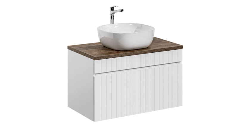 Ensemble ICON blanc : meuble sous vasque 80cm, plan pour vasque et vasque à poser carrée