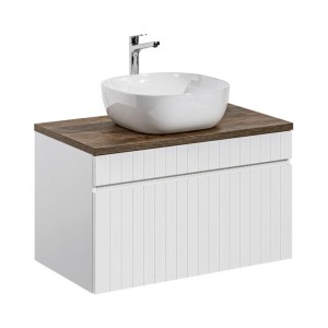 Ensemble ICON blanc : meuble sous vasque 80cm, plan pour vasque et vasque à poser carrée