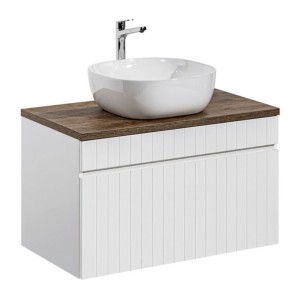 Ensemble ICON blanc : meuble sous vasque 80cm, plan pour vasque et vasque à poser carrée