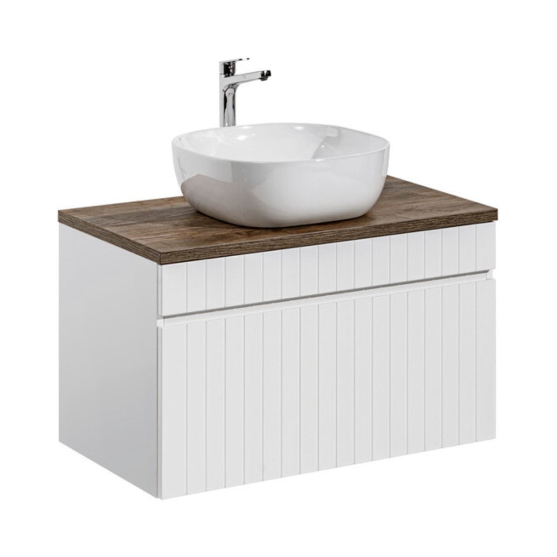 Ensemble ICON blanc : meuble sous vasque 80cm, plan pour vasque et vasque à poser carrée