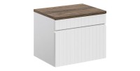 Ensemble ICON blanc : meuble sous vasque 80cm et plan pour vasque aspect bois foncé
