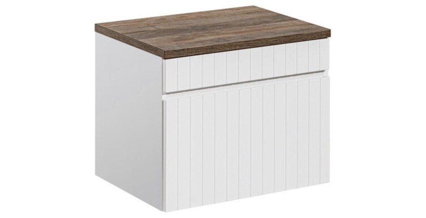 Ensemble ICON blanc : meuble sous vasque 80cm et plan pour vasque aspect bois foncé