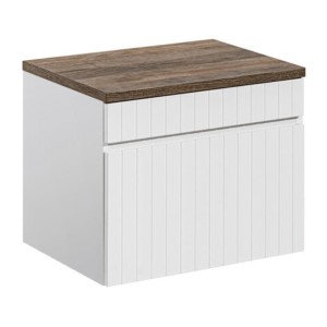 Ensemble ICON blanc : meuble sous vasque 80cm et plan pour vasque aspect bois foncé