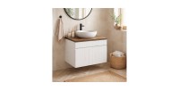 Ensemble ICON blanc : meuble sous vasque 80cm et plan pour vasque aspect bois foncé mis en situation
