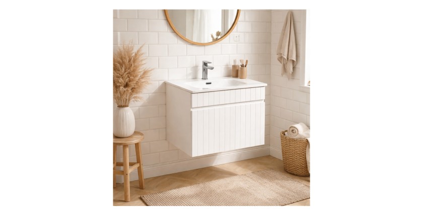 Ensemble ICON blanc : meuble sous vasque 80cm et vasque encastrée mis en situation