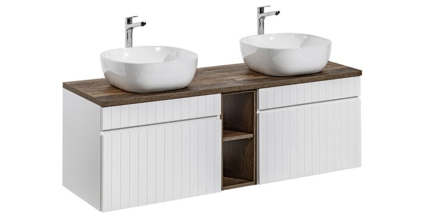 Ensemble ICON blanc : meubles sous vasque 60cm, niches visibles, plan pour vasque et vasques à poser carrées